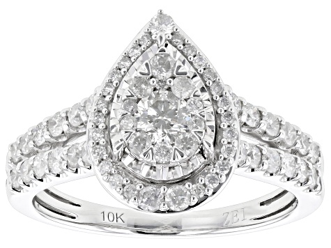 White Diamond 10k White Gold Halo Ring 1.00ctw