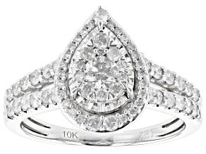White Diamond 10k White Gold Halo Ring 1.00ctw