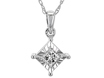 Picture of White Diamond 10k White Gold Solitaire Pendant With 18" Rope Chain 0.14ct