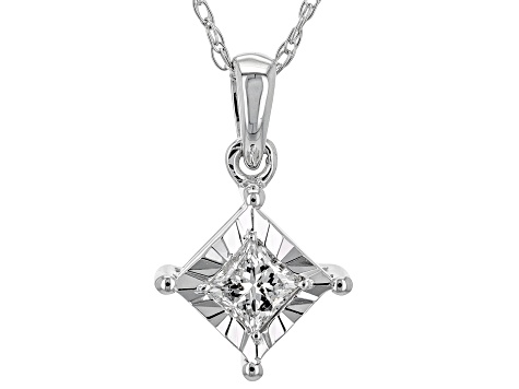 White Diamond 10k White Gold Solitaire Pendant With 18" Rope Chain 0.14ct