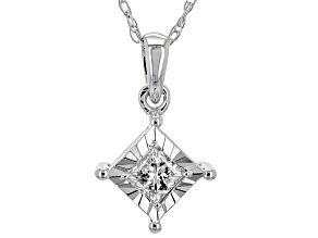 White Diamond 10k White Gold Solitaire Pendant With 18" Rope Chain 0.14ct