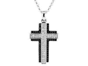 Picture of Black And White Diamond 10k White Gold Cross Pendant With 22" Rolo Chain 1.00ctw