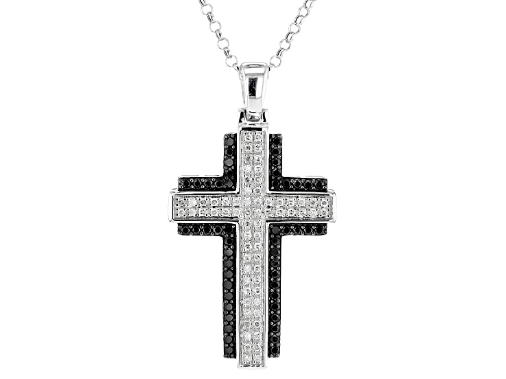 Men's Black Diamond Cross Necklace 1/4 ct tw Black & Blue Ion-Plated  Stainless Steel 24