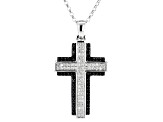 Black And White Diamond 10k White Gold Cross Pendant With 22" Rolo Chain 1.00ctw