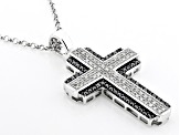 Black And White Diamond 10k White Gold Cross Pendant With 22" Rolo Chain 1.00ctw