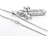 Black And White Diamond 10k White Gold Cross Pendant With 22" Rolo Chain 1.00ctw