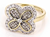 Champagne And White Diamond 10k Yellow Gold Cluster Ring 0.75ctw