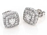 White Diamond Rhodium Over Sterling Silver Halo Stud Earrings 1.00ctw