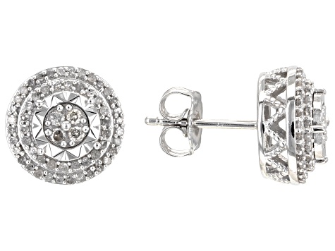 White Diamond Rhodium Over Sterling Silver Cluster Stud Earrings 0.50ctw