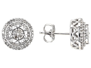 White Diamond Rhodium Over Sterling Silver Cluster Stud Earrings 0.50ctw