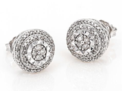 White Diamond Rhodium Over Sterling Silver Cluster Stud Earrings 0.50ctw