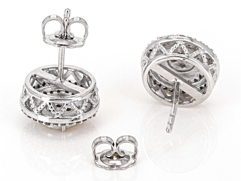 White Diamond Rhodium Over Sterling Silver Cluster Stud