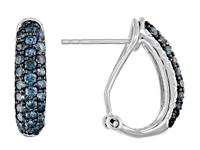 Blue Diamond Rhodium Over Sterling Silver J-Hoop Earrings 1.00ctw