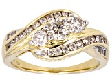 White Diamond 10k Yellow Gold 3-Stone Ring 1.00ctw