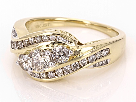White Diamond 10k Yellow Gold 3-Stone Ring 1.00ctw