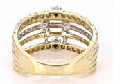 White Diamond 10k Yellow Gold Multi-Row Ring 1.00ctw