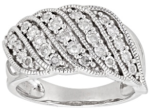 White Diamond Rhodium Over Sterling Silver Wide Band Ring 0.25ctw