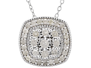 White Diamond Rhodium Over Sterling Silver Cluster Slide Pendant With 18" Cable Chain 0.25ctw