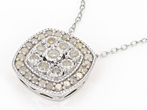 White Diamond Rhodium Over Sterling Silver Cluster Slide Pendant With 18" Cable Chain 0.25ctw