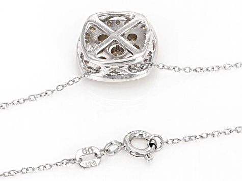 White Diamond Rhodium Over Sterling Silver Cluster Slide Pendant With 18" Cable Chain 0.25ctw