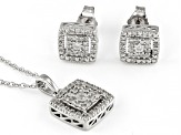 White Diamond Rhodium Over Sterling Silver Earring And Pendant Cluster Jewelry Set 0.40ctw
