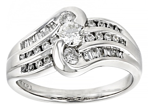 White Diamond 14k White Gold 3-Stone Ring 0.75ctw