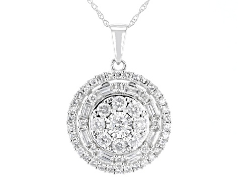 White Diamond 10k White Gold Cluster Pendant With 18" Rope Chain 1.00ctw