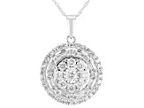 White Diamond 10k White Gold Cluster Pendant With 18" Rope Chain 1.00ctw