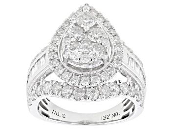 Picture of White Diamond 10k White Gold Halo Ring 3.00ctw