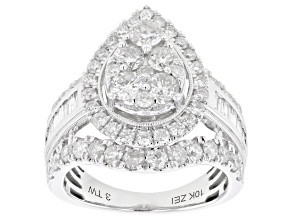 White Diamond 10k White Gold Halo Ring 3.00ctw