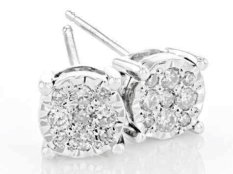 White Diamond 14k White Gold Cluster Stud Earrings 0.50ctw