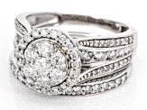 White Diamond 10k White Gold Halo Ring With Matching Band 1.50ctw