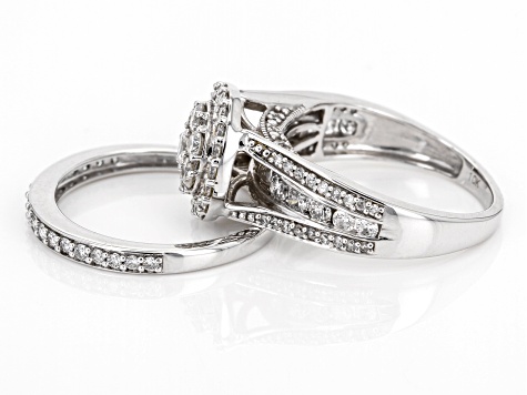 White Diamond 10k White Gold Halo Ring With Matching Band 1.50ctw