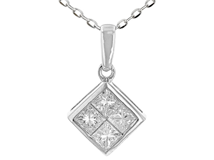 White Diamond 10k White Gold Quad Pendant With 18" Cable Chain 0.30ctw