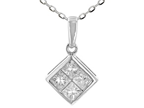White Diamond 10k White Gold Quad Pendant With 18" Cable Chain 0.30ctw