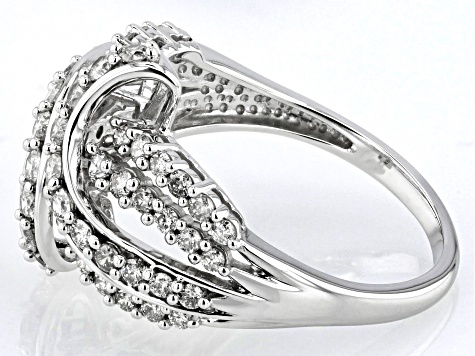 White Diamond 10k White Gold Bypass Ring 1.00ctw