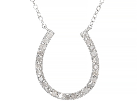 White Diamond Rhodium Over Sterling Silver Horseshoe Necklace 0.55ctw ...