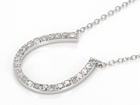 White Diamond Rhodium Over Sterling Silver Horseshoe Necklace 0.55ctw