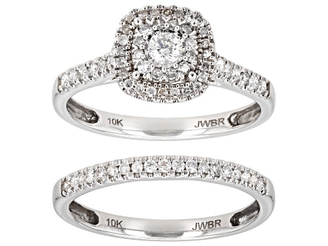 White Diamond 10k White Gold Halo Ring With Matching Band 0.50ctw