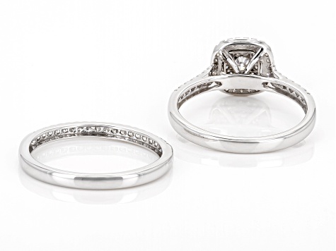 White Diamond 10k White Gold Halo Ring With Matching Band 0.50ctw