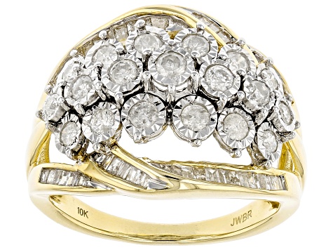 White Diamond 10k Yellow Gold Cluster Ring 1.00ctw