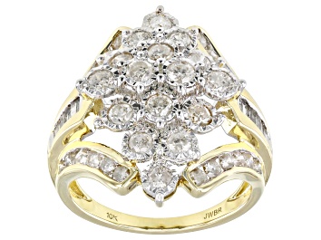 Picture of White Diamond 10k Yellow Gold Cluster Ring 2.00ctw