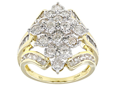 White Diamond 10k Yellow Gold Cluster Ring 2.00ctw