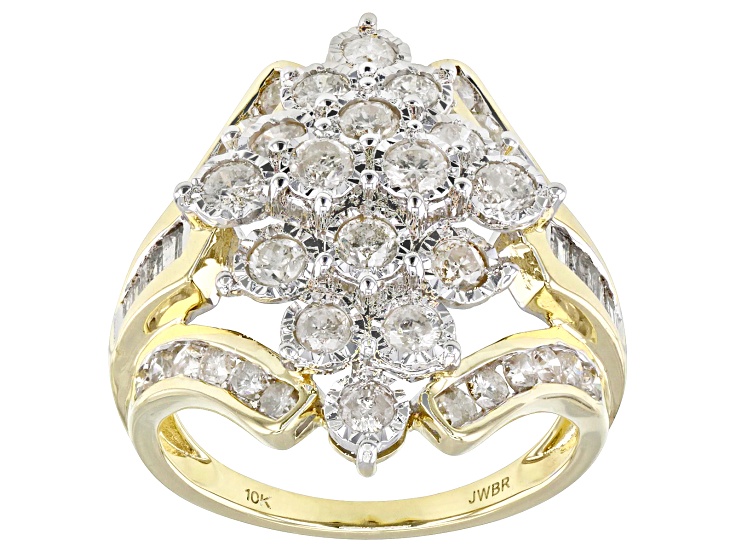 White Diamond 10k Yellow Gold Cluster Ring 2.00ctw