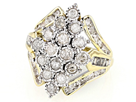 White Diamond 10k Yellow Gold Cluster Ring 2.00ctw