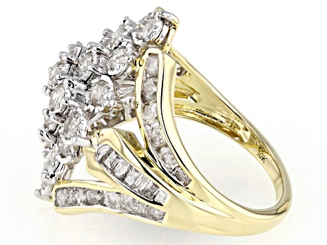 White Diamond 10k Yellow Gold Cluster Ring 2.00ctw - DOE340