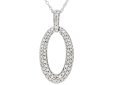 White Diamond 10k White Gold Drop Pendant With 18" Rope Chain 0.50ctw
