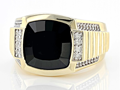 Black Onyx With 0.25ctw White Diamond 10k Yellow Gold Mens