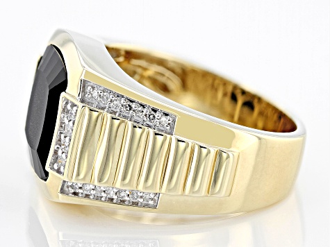 Black Onyx With 0.25ctw White Diamond 10k Yellow Gold Mens Center Design Ring