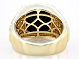 Black Onyx With 0.25ctw White Diamond 10k Yellow Gold Mens Center Design Ring